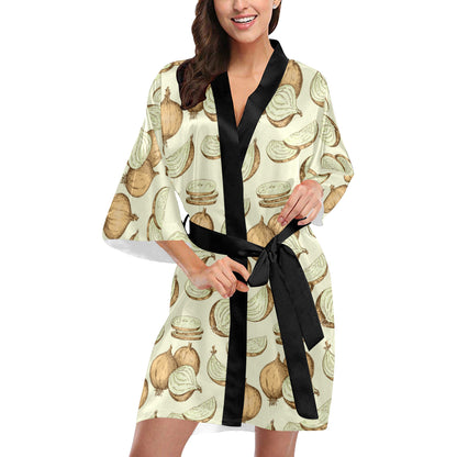 Onion Pattern Print Design A02 Women's Short Kimono