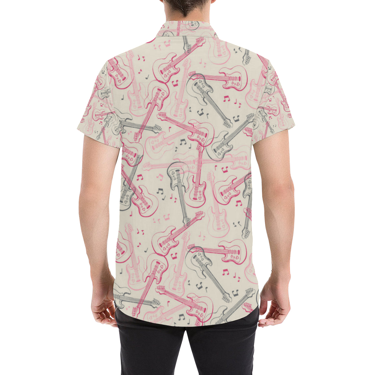 Bass Guitar Pattern Print Design 02 Men's Short Sleeve Button Up Shirt