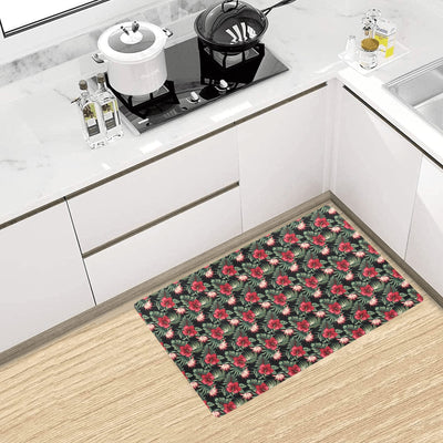 Flower Hawaiian Red Hibiscus Design Print Kitchen Mat