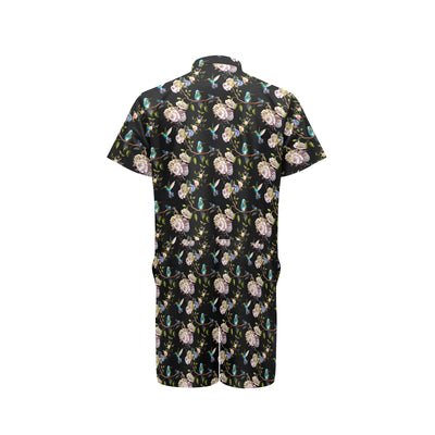 Hummingbird Flower Themed Print Men's Romper