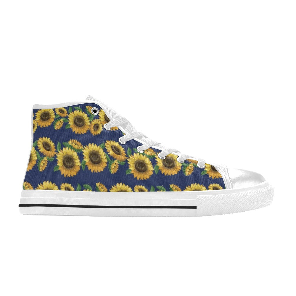 Sunflower Print Design LKS307 High Top Women's White Shoes