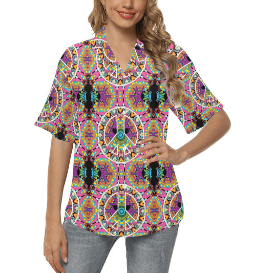 Peace Sign Pattern Print Design A03 Women's Hawaiian Shirt