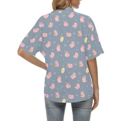 Pig Print Design LKS405 Women's Hawaiian Shirt