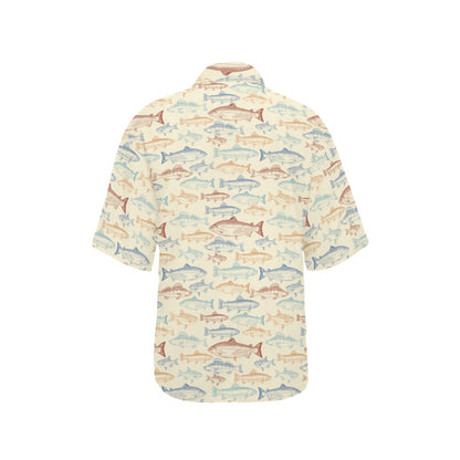 Salmon Fish Print Design LKS302 Women's Hawaiian Shirt