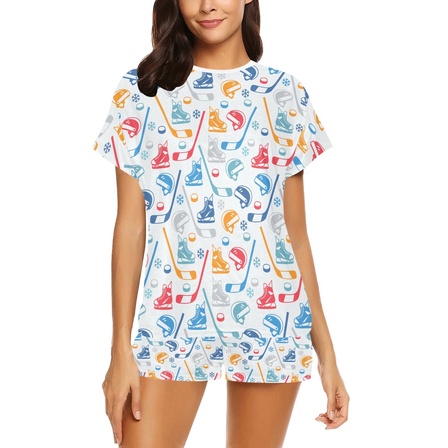 Hockey Equipment Print Design LKS301 Women's Short Pajama Set