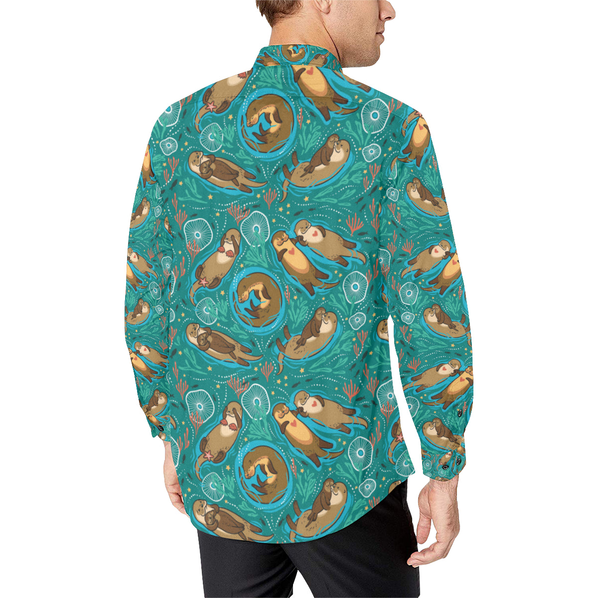 Sea Otter Pattern Print Design 01 Men's Long Sleeve Shirt