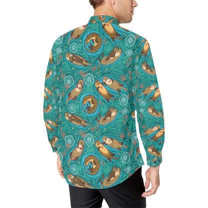 Sea Otter Pattern Print Design 01 Men's Long Sleeve Shirt