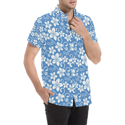 Hibiscus Pattern Print Design HB09 Men's Short Sleeve Button Up Shirt