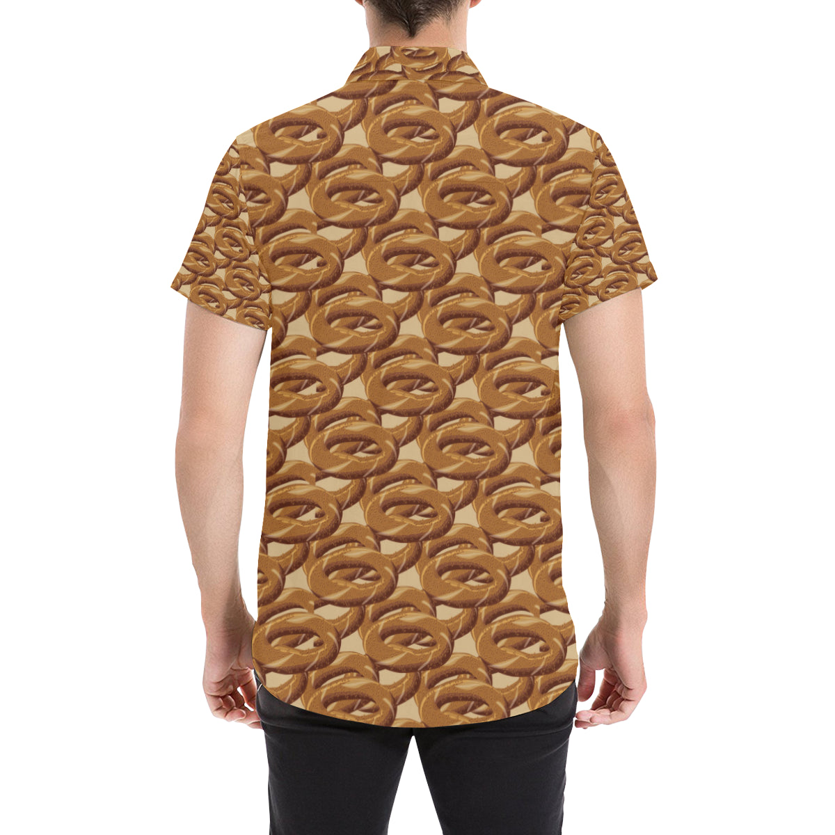 Bagel Pattern Print Design 02 Men's Short Sleeve Button Up Shirt