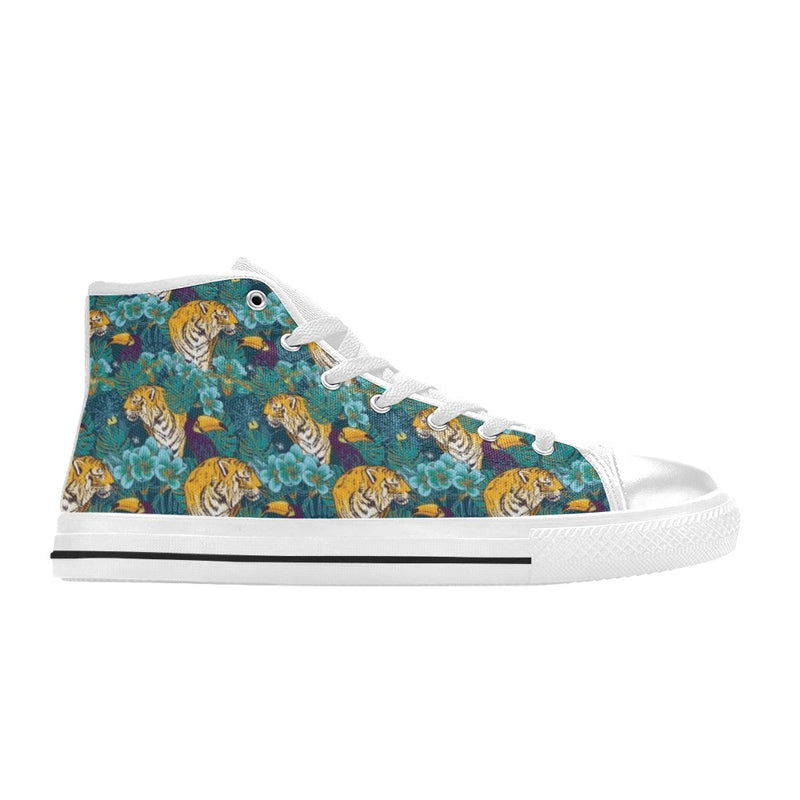 Tiger Tropical Print Design LKS301 High Top Women's White Shoes