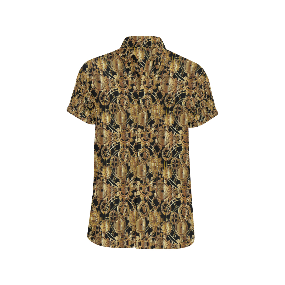 Steampunk Gear Design Themed Print Men's Short Sleeve Button Up Shirt