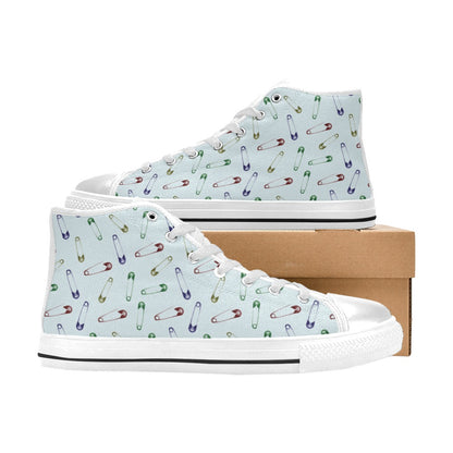 Safety Pin Print Design LKS303 High Top Women's White Shoes