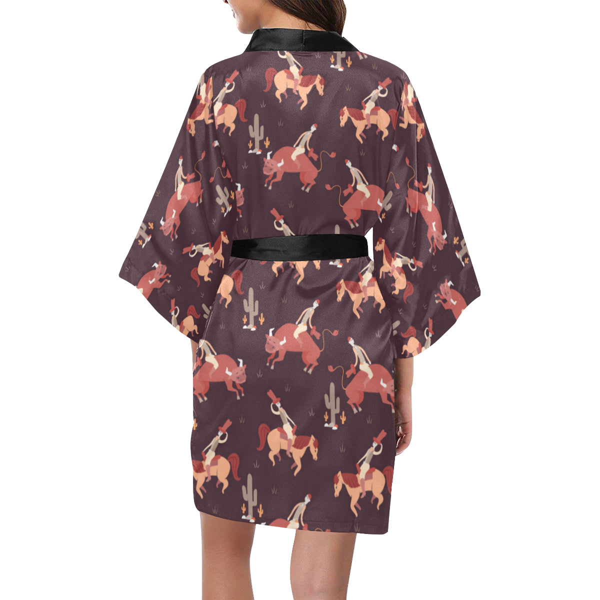 Rodeo Pattern Print Design A01 Women's Short Kimono