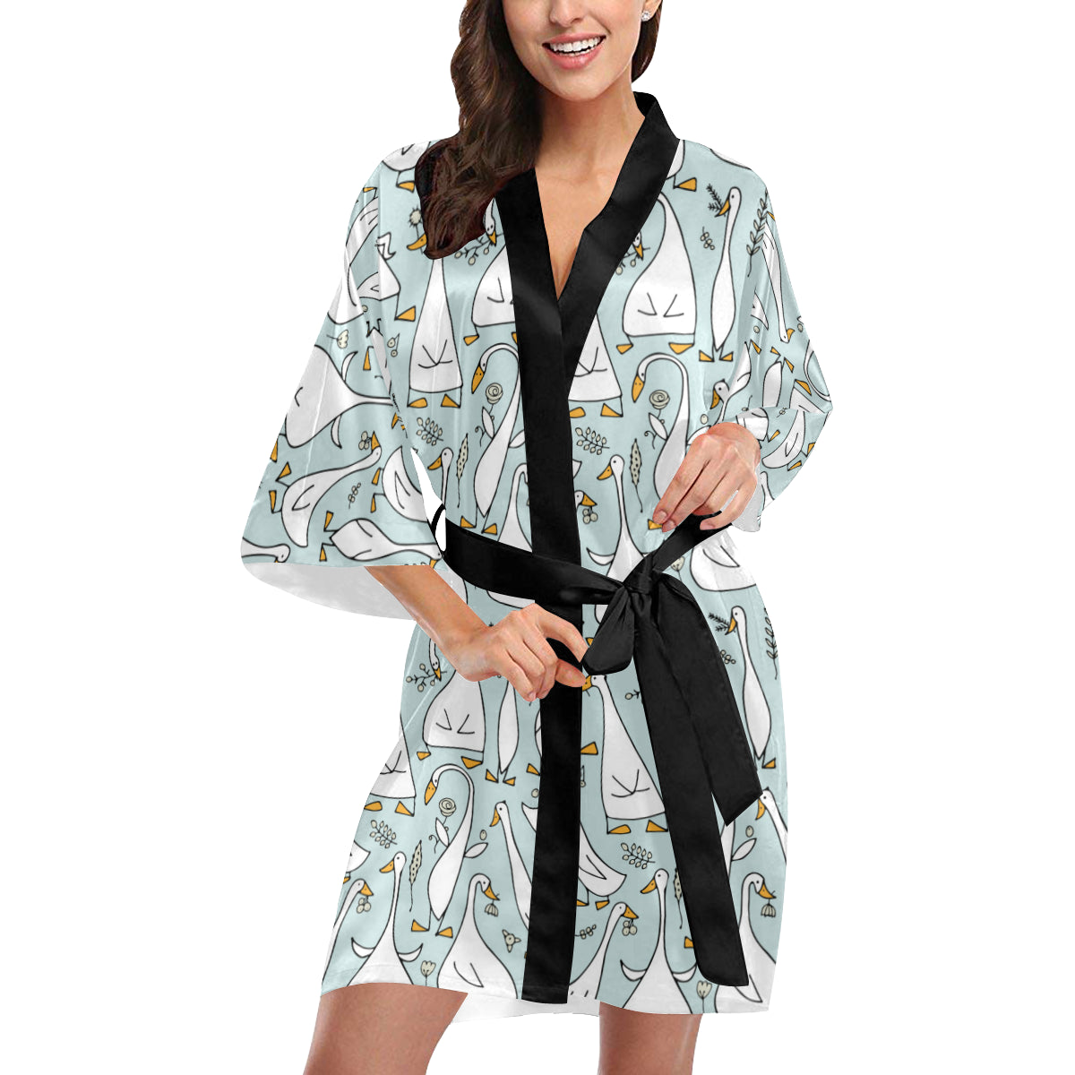 Goose Pattern Print Design 03 Women's Short Kimono