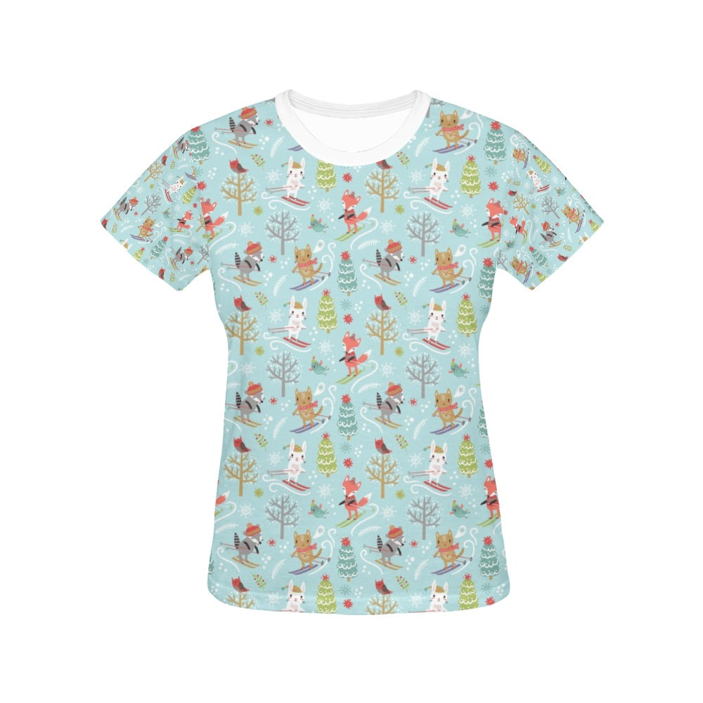 Ski Fox Cute Print Design LKS303 Women's  T-shirt