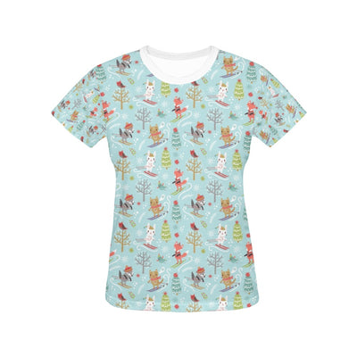 Ski Fox Cute Print Design LKS303 Women's  T-shirt