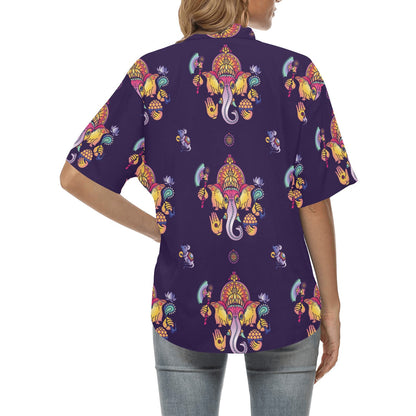 Ganesha Pattern Print Design 04 Women's Hawaiian Shirt