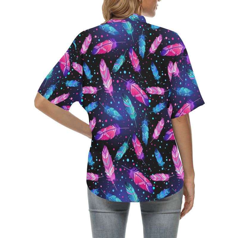 Feather Colorful Boho Design Print Women's Hawaiian Shirt