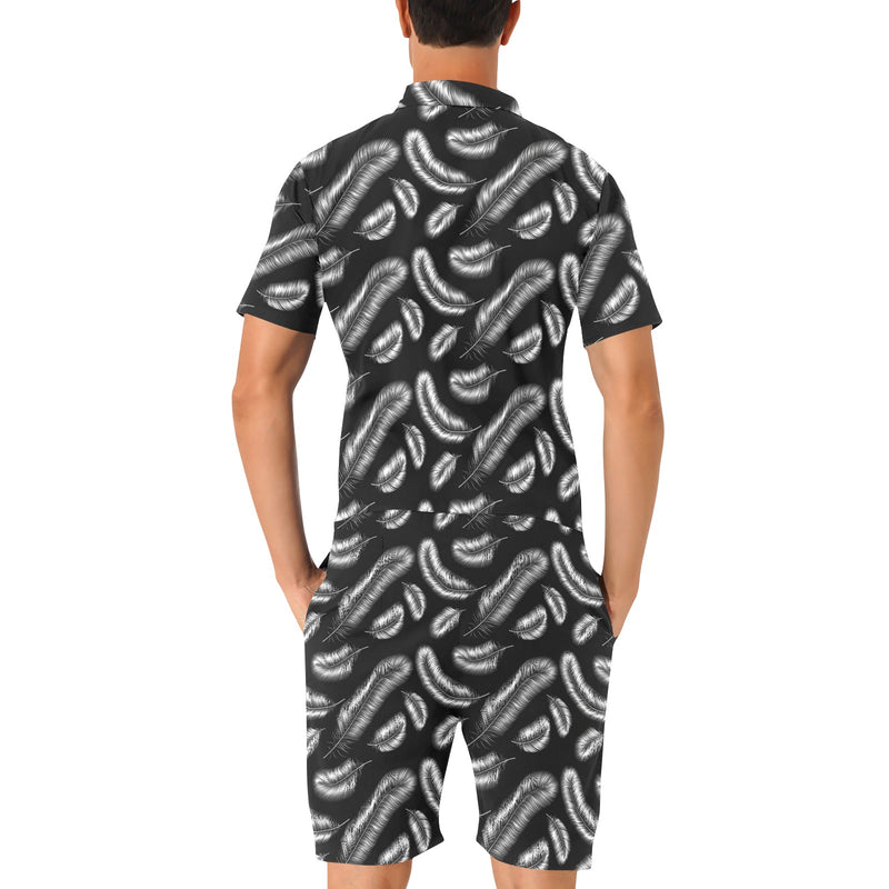 Feather Black White Design Print Men's Romper