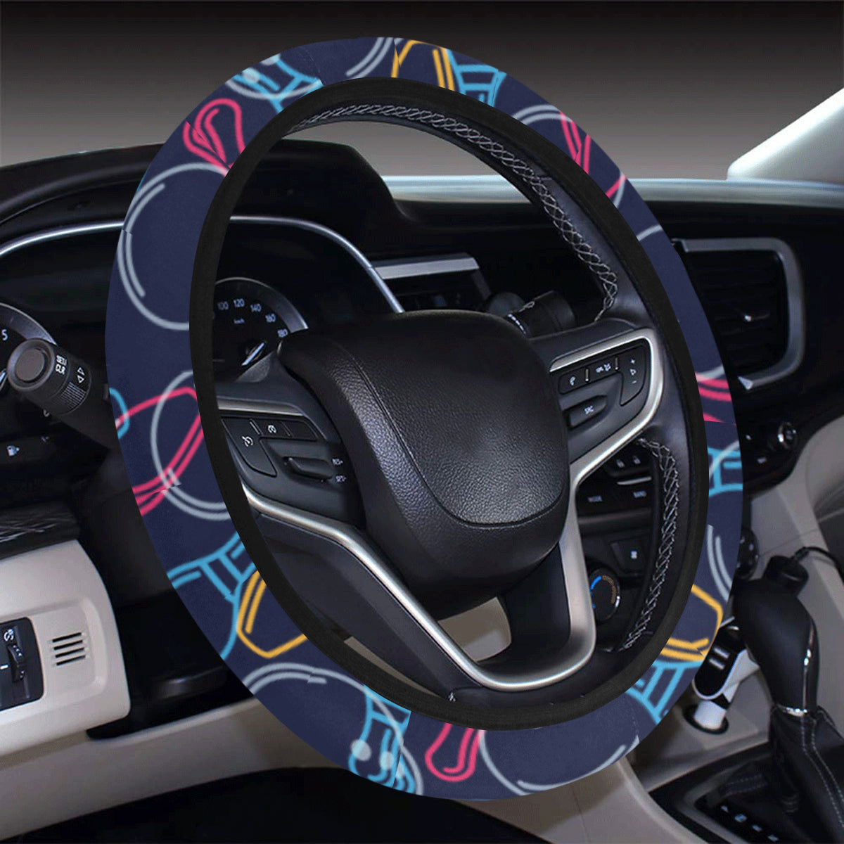 Bowling Pattern Print Design 07 Steering Wheel Cover with Elastic Edge