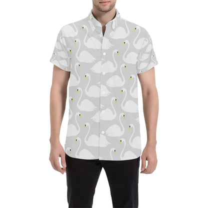 Swan Pattern Print Design 02 Men's Short Sleeve Button Up Shirt