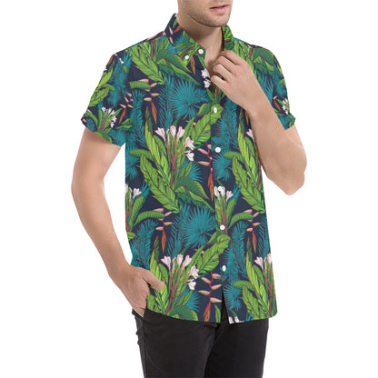 Rainforest Pattern Print Design RF01 Men's Short Sleeve Button Up Shirt