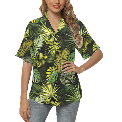 Palm Leaf Pattern Print Design A05 Women's Hawaiian Shirt