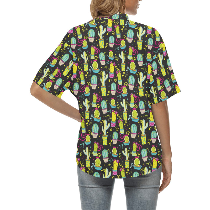 Cactus Neon Style Print Pattern Women's Hawaiian Shirt