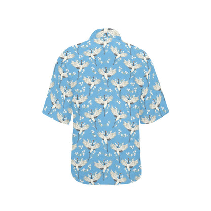 Crane Pattern Print Design 03 Women's Hawaiian Shirt