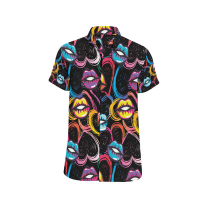 Pop Art Lip Pattern Print Design A03 Men's Short Sleeve Button Up Shirt