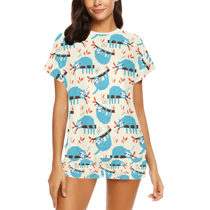 Sloth Print Design LKS3011 Women's Short Pajama Set
