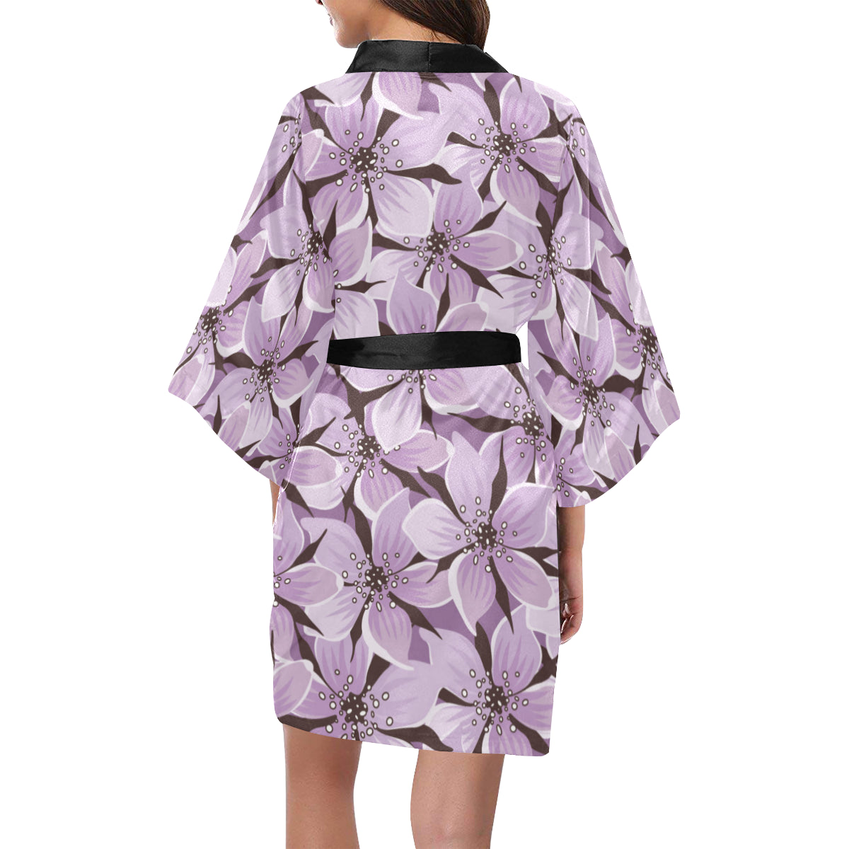 Lilac Pattern Print Design 01 Women's Short Kimono