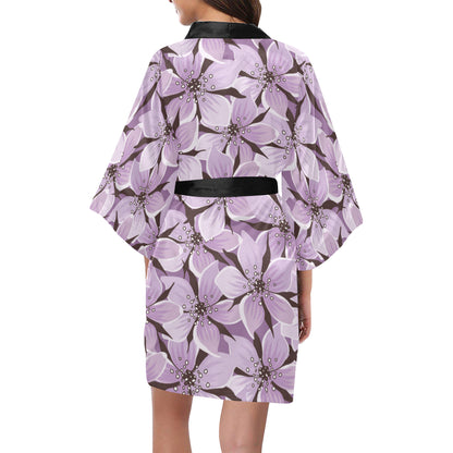 Lilac Pattern Print Design 01 Women's Short Kimono