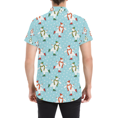 Polar Bear Pattern Print Design PB07 Men's Short Sleeve Button Up Shirt
