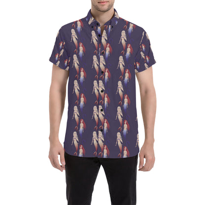 Mermaid Pattern Print Design 02 Men's Short Sleeve Button Up Shirt