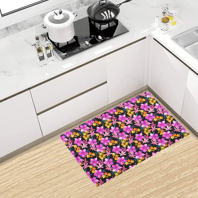 Tropical Folower Pink Hibiscus Print Kitchen Mat