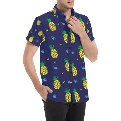 Pineapple Pattern Print Design A01 Men's Short Sleeve Button Up Shirt
