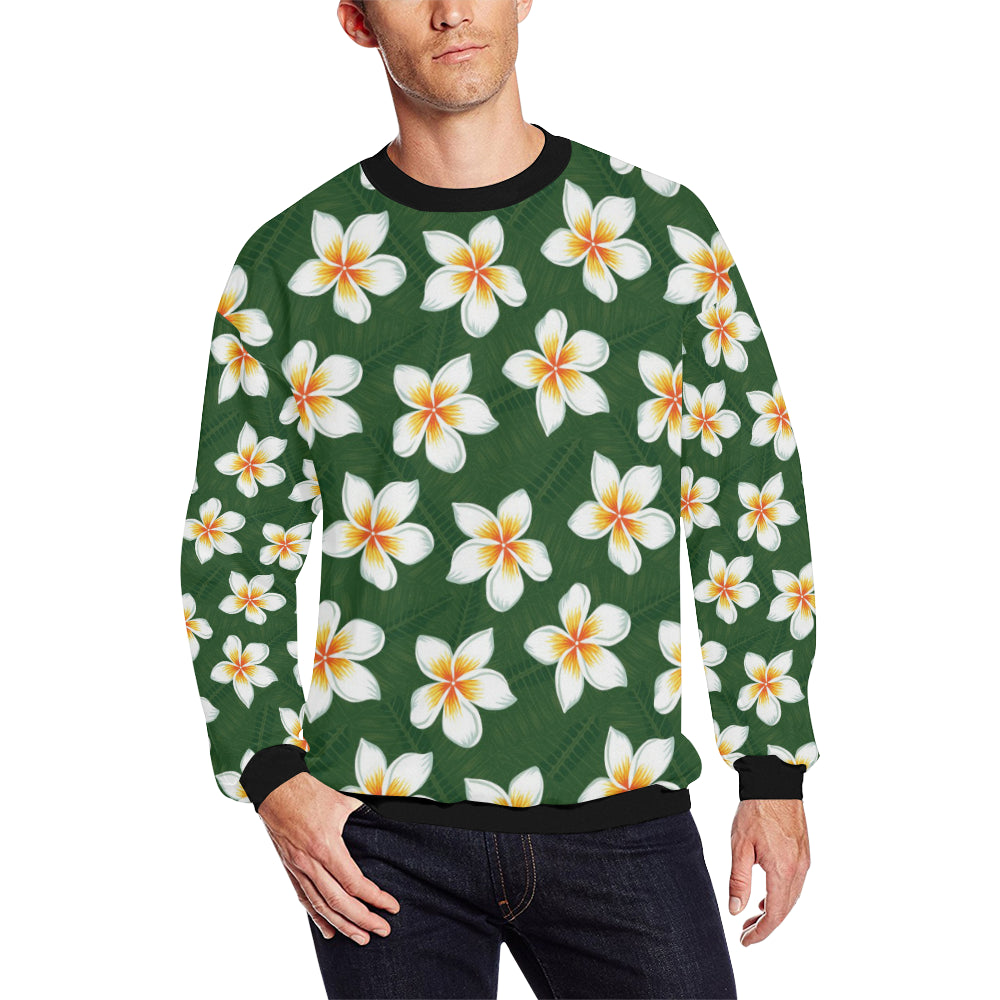 White Plumeria Pattern Print Design PM020 Men Long Sleeve Sweatshirt