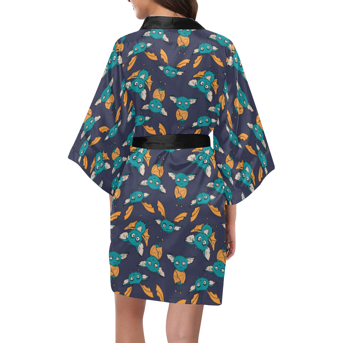 Bat Pattern Print Design 07 Women's Short Kimono