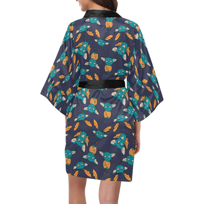 Bat Pattern Print Design 07 Women's Short Kimono