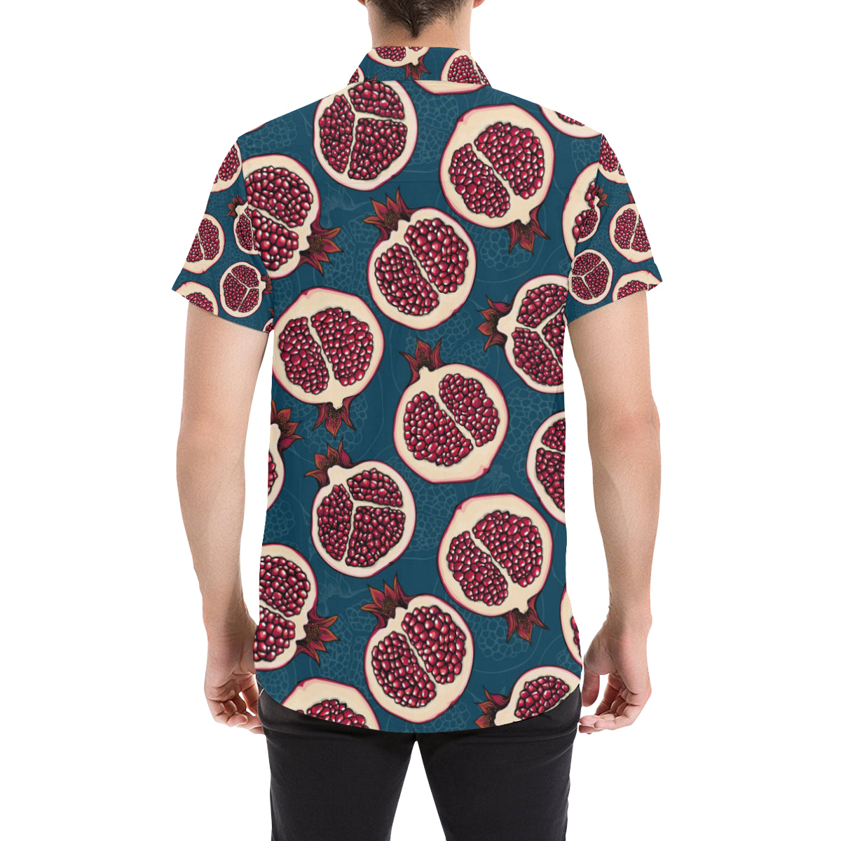 Pomegranate Pattern Print Design PG02 Men's Short Sleeve Button Up Shirt