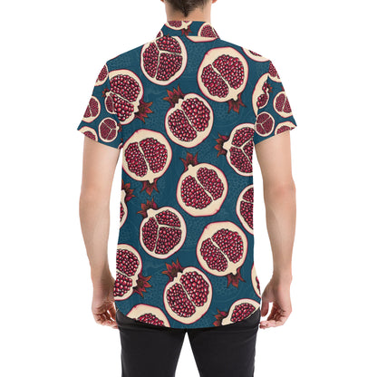 Pomegranate Pattern Print Design PG02 Men's Short Sleeve Button Up Shirt