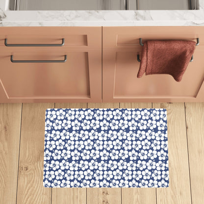Hibiscus Blue Hawaiian Flower Pattern Kitchen Mat