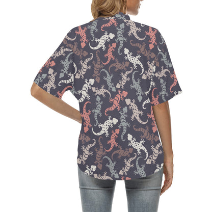 Gecko Pattern Print Design 02 Women's Hawaiian Shirt