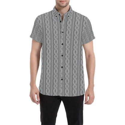 Cable Knit Pattern Print Design 01 Men's Short Sleeve Button Up Shirt