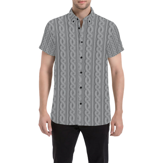 Cable Knit Pattern Print Design 01 Men's Short Sleeve Button Up Shirt