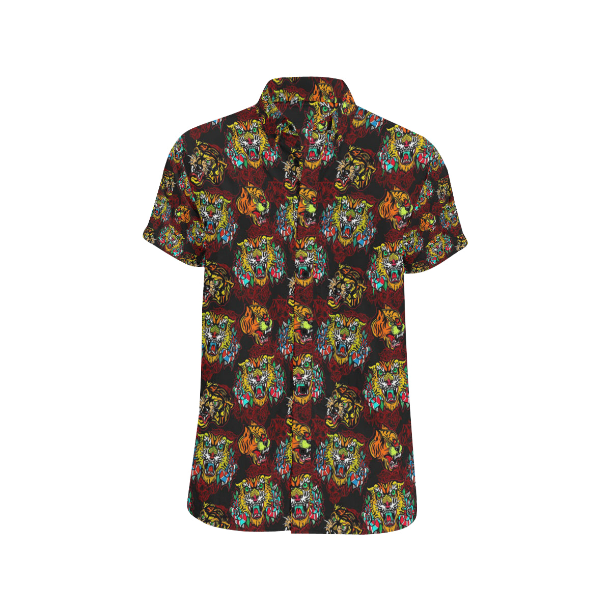 Tattoo Tiger Colorful Design Men's Short Sleeve Button Up Shirt