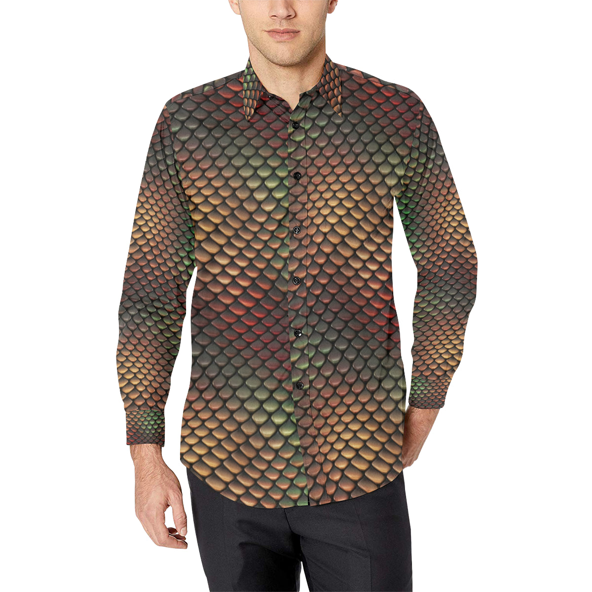 Snake Skin Colorful Print Men's Long Sleeve Shirt