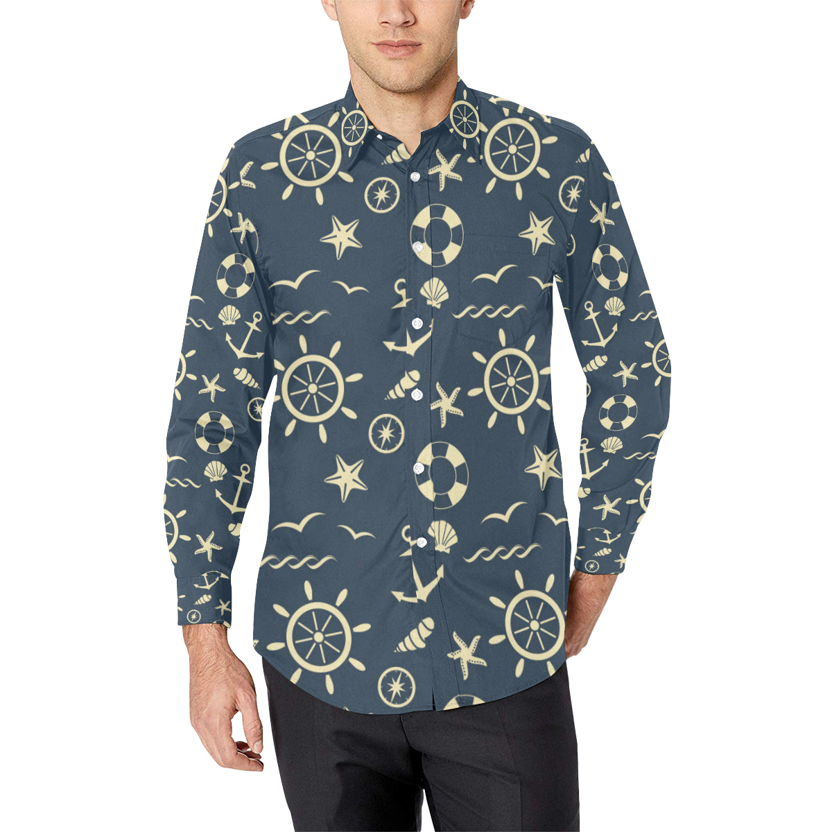Nautical Pattern Print Design A01 Men's Long Sleeve Shirt