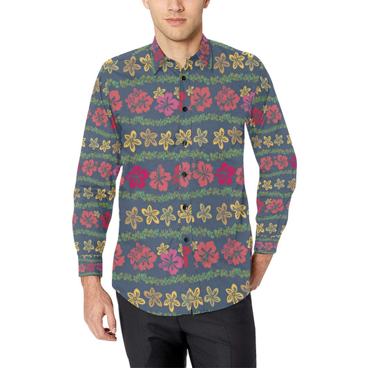 Hawaiian Themed Pattern Print Design H018 Men's Long Sleeve Shirt